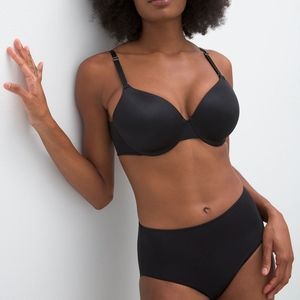 Soma vanishing back full-coverage bra in black and one in cream.